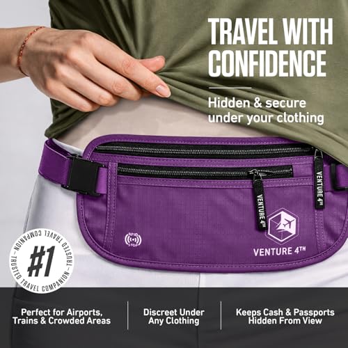 VENTURE 4TH Travel Money Belt, RFID Blocking Passport Holder - Purple - color: Purple