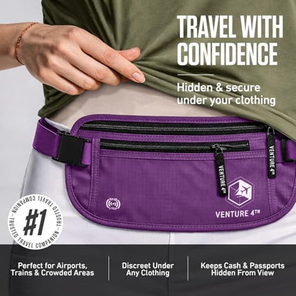 VENTURE 4TH Travel Money Belt, RFID Blocking Passport Holder - Purple - color: Purple