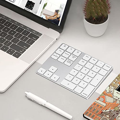 Lekvey Bluetooth Number Pad, Aluminum Rechargeable Wireless Numeric Keypad - color: White and Silver