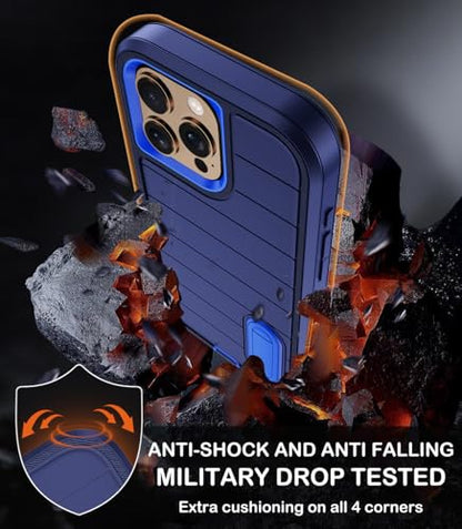 for iPhone 16 Pro Case with Screen Protector,Built-in Invisible Kickstand,Heavy Duty Shockproof Drop Protection Military Grade Tri-Layer Rugged Durable Cell Phone Cover for Apple 16 Pro 6.3" (Blue) - color: Blue