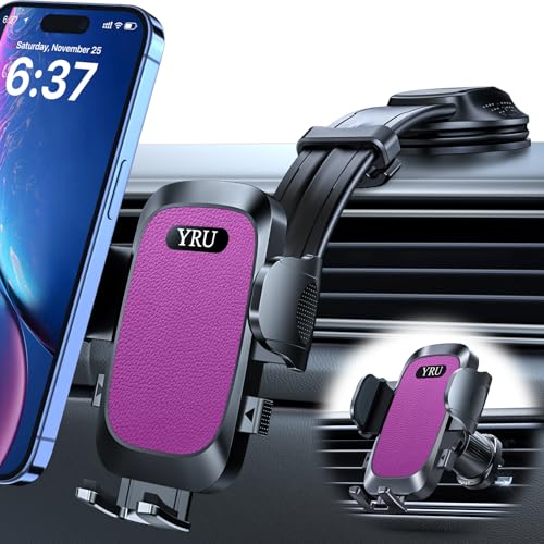 YRU [2026 Ultimate Car Phone Holder Mount [Bendable & Adjustable Aluminum Arm] Cell Phone Holder for Car Dashboard Windshield Phone Stand for iPhone 17 16 15 14 Pro Max Samsung Pickup Truck, Rose Red - color: Rose Red