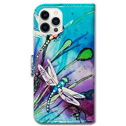 Bcov Case for iPhone 14 Pro, Cute Dragonfly Leather Flip Phone Case Wallet Cover with Card Slot Holder Kickstand for iPhone 14 Pro - color: Cute Dragonfly