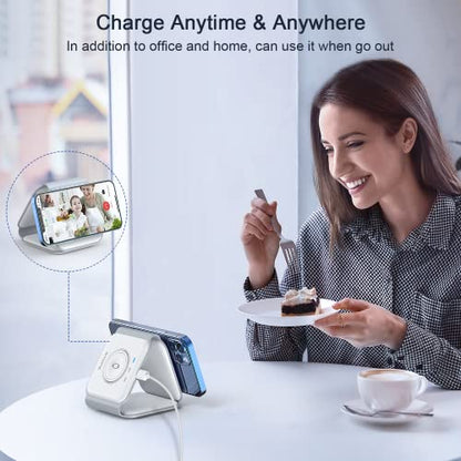 3 in 1 Wireless Charging Station for Apple,Foldable Magnetic Travel Charger - color: white