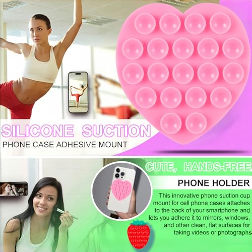 Suction Phone Grip, Strong Suction - Selfies on Mirror/Bathroom，Strawberry/Heart - color: Strawberry shape, Heart shape