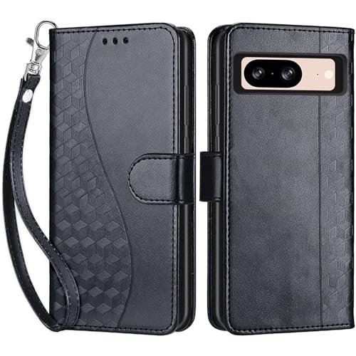 Wallet Case for Google Pixel 8, Black | Women Flip Folio Cover, Embossed PU Leather, Stand, Credit Card Holders Slots, Wrist Strap - color: 3