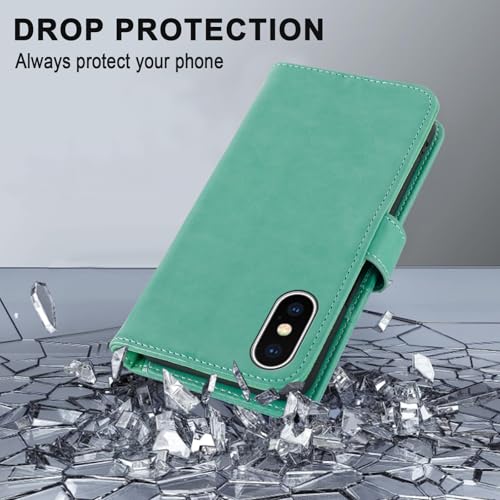 MONASAY Wallet Case for iPhone X/Xs with 3 Card Holders - Mint | Kickstand,RFID Blocking,6.6 feet of shock absorption,PU Leather,Strong Magnetic Closure,Fits 5.8 inch ONLY,screen Protector - color: Mint