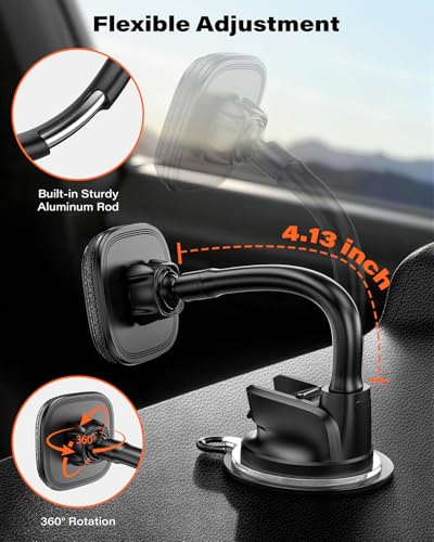 APPS2Car Magnetic Phone Holder for Car, Dashboard Windshield Suction Mount - color: Black - MagSafe