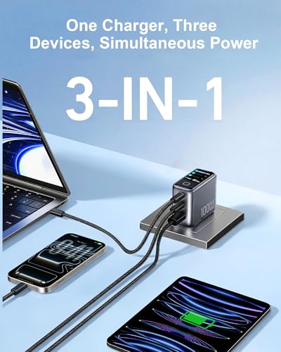 100W Max USB C Charger Block, Smart Display for MacBook Charger, Foldable - color: Steel Grey