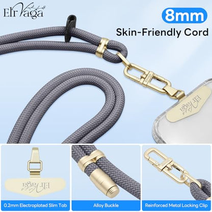Adjustable Anti-Theft Phone Lanyard Neck & Crossbody Strap with 0.2mm Metal Tab & Comfort-Fit 8mm Rope (Light Gray) - color: Light Gray