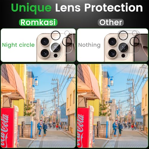 Romkasi 4 Pack Privacy Screen Protector for iPhone 16 Pro Max 6.9 Inch with 4 Pack Camera Lens Protector, Anti Spy Tempered Glass Film, Anti-Scratch, Touch Sensitive, Case Friendly - color: iPhone 16 Pro Max