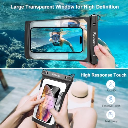 Large Waterproof Phone Pouch, 2Pack Floating Waterproof Bag for iPhone 17 16 15 Pro Max Galaxy S26 S25 S24 Ultra All Phones, Cell Phone Dry Bag for Beach Swimming Rafting Boating (Black + Black) - color: Black+Black
