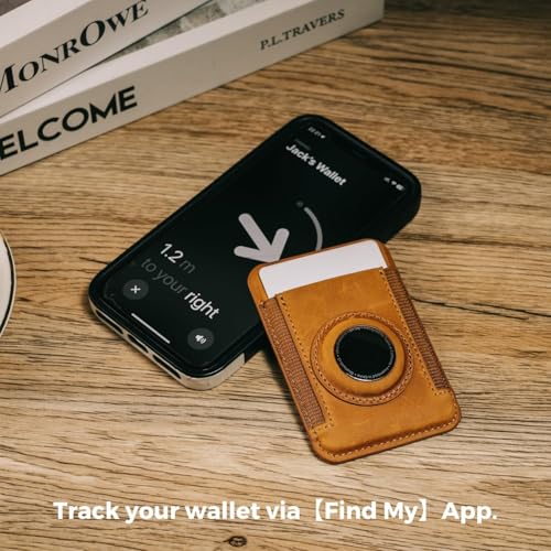 Magnetic Wallet Compatible with AirTag Holder, Genuine Crazy Horse Leather Magnetic Wallet. (Brown)
