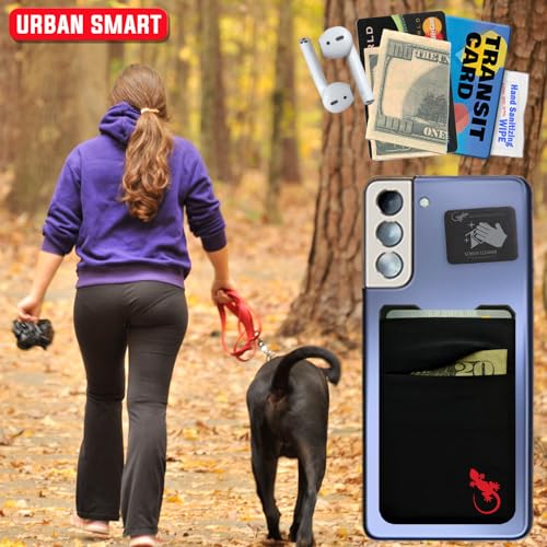 Gecko Travel Tech Double Pocket - Adhesive Card Holder - Cell Phone Pouch - Stick on Spandex Pocket - Carry Credit Cards and Cash (Logo - RED) - color: LOGO - RED