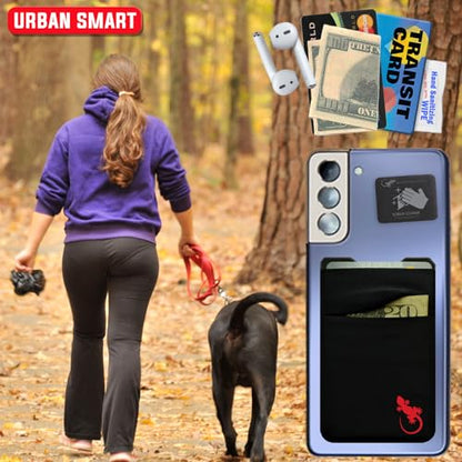 Gecko Travel Tech Double Pocket - Adhesive Card Holder - Cell Phone Pouch - Stick on Spandex Pocket - Carry Credit Cards and Cash (Logo - RED) - color: LOGO - RED