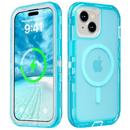 Follaroma Magnetic for iPhone 15 Case, Heavy Duty Phone Cases, Blue, 6.1" | Compatible with MagSafe, Heavy Duty Shock proof Protection, Military-Grade Anti-Drop, Dual Layer Transparent Protective Cover - color: Blue, size: iPhone 15 6.1''