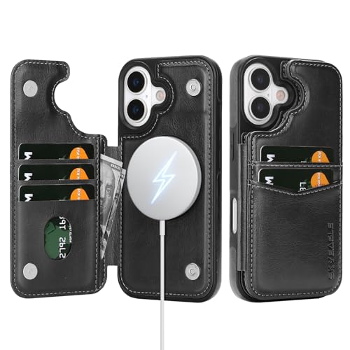 SkyEagle Compatible with MagSafe iPhone 17 Case Wallet,Black | Magnetic Clasp,RFID Blocking,PU Leather,Flip Folio Shockproof Phone Cover,with Credit Card Slots & Kickstand for Men & Women - color: Black, size: iPhone 17 - 6.3"