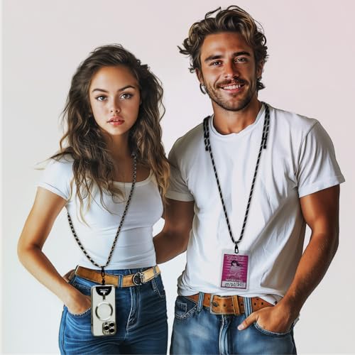 Pilotfish Team Phone Lanyard Strap – Universal Neck & Crossbody Cell Phone Holder, Anti‑Drop, Adjustable for iPhone & Android - color: Silver Buckle/Yellow Orange Cross