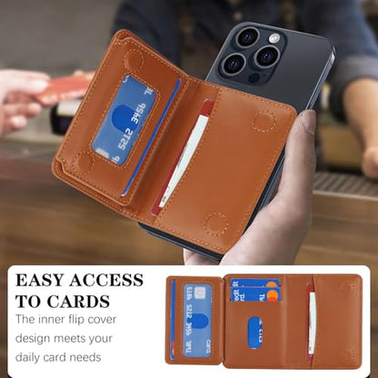 Lipvina For iPhone MagSafe Wallet with Kickstand - Magnetic Card Holder RFID Blocking Compatible with iPhone 17/16/15/14/13/12 Series Pro/Max/Plus (Brown) - color: Brown
