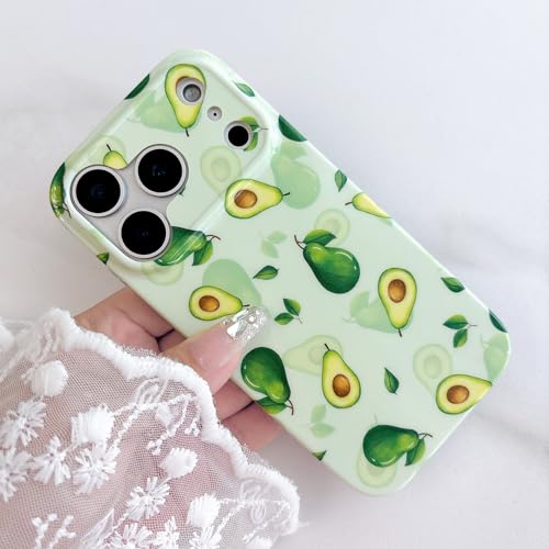Qokey Compatible for iPhone 17 Pro Max Case 6.9 Inches, Fruit Avocados on Garden, Glossy Texture Fingerprint-Resistant Shockproof Phone Cover for Women Girls, Avocado Green - color: Avocado Green