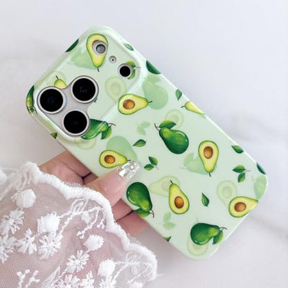 Qokey Compatible for iPhone 17 Pro Max Case 6.9 Inches, Fruit Avocados on Garden, Glossy Texture Fingerprint-Resistant Shockproof Phone Cover for Women Girls, Avocado Green - color: Avocado Green