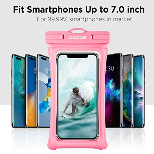 CACOE Floatable Waterproof Phone Pouch 2 Pack Up to 7.0",Black+Pink | Floatable, IPX8 Waterproof Phone Case,Adjustable Lanyard,Dry Bags for Beach/Cruise/Travel/Camping/Kayak/Vacation Essentials - color: Black+Pink