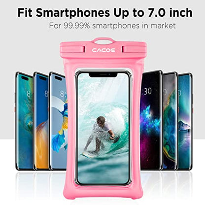 CACOE Floatable Waterproof Phone Pouch 2 Pack Up to 7.0",Black+Pink | Floatable, IPX8 Waterproof Phone Case,Adjustable Lanyard,Dry Bags for Beach/Cruise/Travel/Camping/Kayak/Vacation Essentials - color: Black+Pink