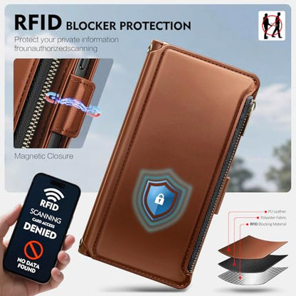 for Samsung Galaxy S26 Wallet Case with Card Holder RFID Blocking PU Leather Zipper Phone Case Flip Folio Protective Cover Wrist Strap Credit Card Slots Kickstand Men Women,Light Brown - color: Light Brown, size: Samsung Galaxy S26 - 6.3"