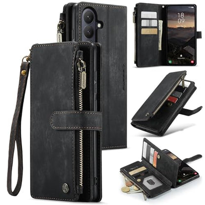 Compatible with Samsung Galaxy S26 Wallet Case,with Card Holder Kickstand Magnetic Zipper Pocket Lanyard Strap Wristlet,Leather Flip Case Wallet for Samsung Galaxy S26 5G 6.3 Inch (Black) - color: Black, size: S26 6.3 Inch