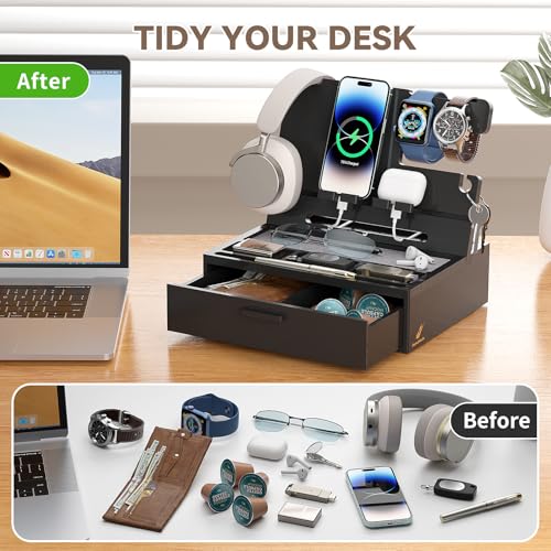 Pezin&Hulin Docking Station with Drawer, Nightstand Organizer - color: Black