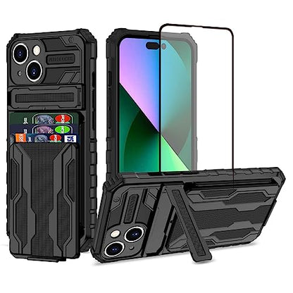 for iPhone 15 Wallet Case with Card Holder, Black | Detachable Card Holder, Built-in Kickstand, with Screen Protectors, Military Grade, Full Body Shockproof - size: for iPhone 15 - 6.1''