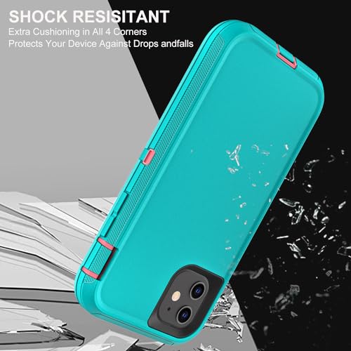 YKHJKLEC for iPhone 11 Case, Military Grade 3 in 1 Heavy Duty Shockproof/Drop Proof/Dust Proof Case with 2Pcs Tempered Glass Screen Protector (Aqua Blue/Pink) - color: Aqua Blue/Pink