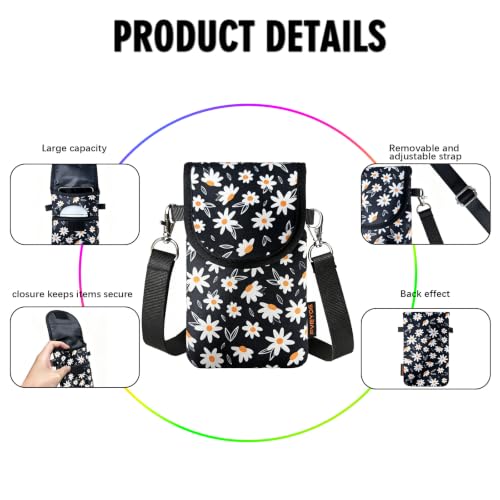 Neoprene Phone Sleeve Pouch Case Bag for Men Women w/Crossbody Strap/Neck Lanyard for iPhone 17/16/15/14 Pro Max, Samsung S25，Pixel 10 - color: Chrysanthemum Cell Phone Sleeves