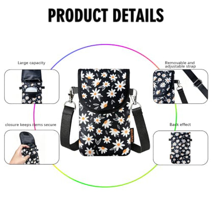 Neoprene Phone Sleeve Pouch Case Bag for Men Women w/Crossbody Strap/Neck Lanyard for iPhone 17/16/15/14 Pro Max, Samsung S25，Pixel 10 - color: Chrysanthemum Cell Phone Sleeves