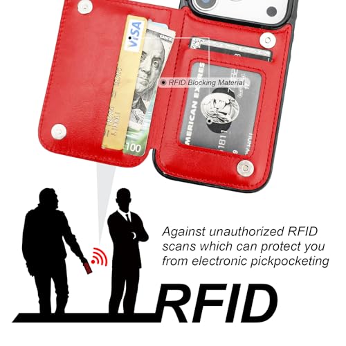 ONETOP for iPhone 18/17 Pro Wallet Case with Credit Card Holder,Red - color: Red