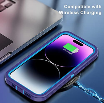 for iPhone 14 Pro Max Case with 2 Screen Protector,Heavy Duty Shockproof Drop Protection Rugged 3-Layer Military Tough Durable Protective Cover for Apple iPhone 14 Pro Max6.7 (Blue/Dark) - color: Blue/Dark