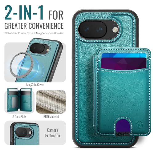 Wallet Case for Google Pixel 10a Compatible with MagSafe for Men Women, 2 in 1 Detachable Magnetic Phone Case with Card Holder Kickstand RFID Blocking for Pixel 10a (Green) - color: Green