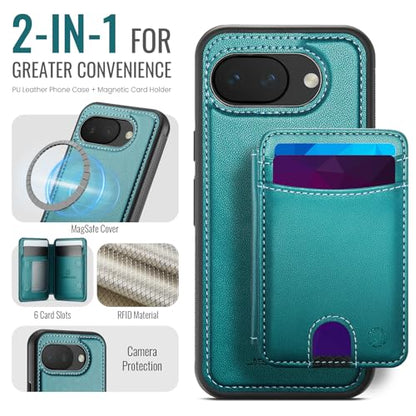 Wallet Case for Google Pixel 10a Compatible with MagSafe for Men Women, 2 in 1 Detachable Magnetic Phone Case with Card Holder Kickstand RFID Blocking for Pixel 10a (Green) - color: Green