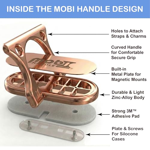 Patented 3-Finger Phone Grip & Stand - Comfortable & Secure Loop Holder for iPhone & Android - Ultra-Slim Zinc Alloy - Magnetic Mount Ready - Cell Phone Ring Alternative [Rose Gold] - color: Rose gold