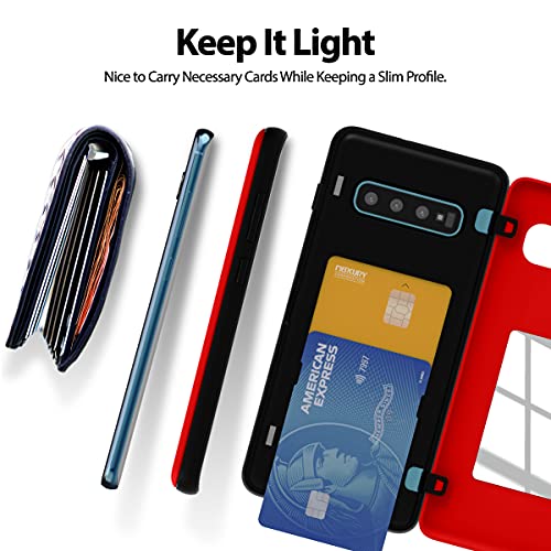 GOOSPERY Magnetic Door Bumper Compatible with Galaxy S10 Plus, Card Holder Wallet Case Easy Magnet Auto Closing Protective Dual Layer Sturdy Phone Back Cover -Red - color: Red, size: Galaxy S10 Plus