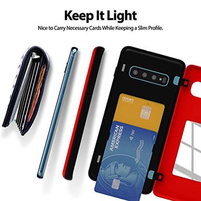 GOOSPERY Magnetic Door Bumper Compatible with Galaxy S10 Plus, Card Holder Wallet Case Easy Magnet Auto Closing Protective Dual Layer Sturdy Phone Back Cover -Red - color: Red, size: Galaxy S10 Plus