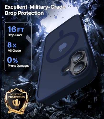CAHEJILU Magnetic for iPhone 16 Case,[Compatible with MagSafe][Military Grade Drop Protection] Anti-Fingerprint Translucent Matte Shockproof Protective Case for iPhone 16 Phone Case 6.1",Deep Blue - color: A3-Deep Blue
