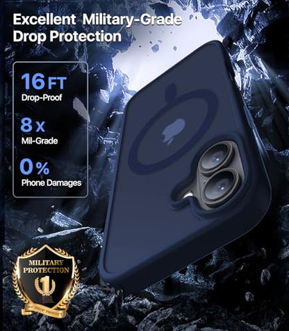 CAHEJILU Magnetic for iPhone 16 Case,[Compatible with MagSafe][Military Grade Drop Protection] Anti-Fingerprint Translucent Matte Shockproof Protective Case for iPhone 16 Phone Case 6.1",Deep Blue - color: A3-Deep Blue