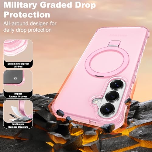 Compatible with Samsung Galaxy S26 Case 6.3'' Cute Wavy Frame with Magnetic Stand [Compatible with Mag-Safe] Military-Grade Translucent Phone Case for S26, Pink - color: Pink, size: Samsung Galaxy S26