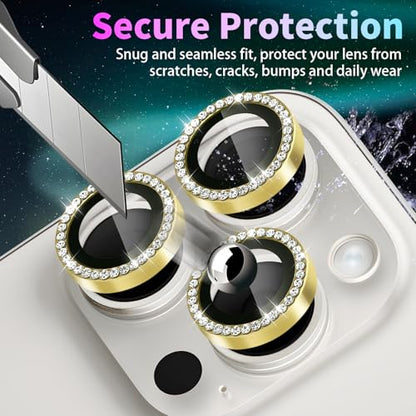 Camera Lens Protector for iPhone 15 Pro/15 Pro Max, Diamond Gold - color: Diamond Gold