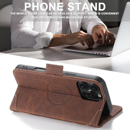 SINIANL iPhone 16 Plus Wallet Case - MagSafe Compatible, Leather Folio Cover with Card Slots and Kickstand - Brown - color: MagSafe - Brown, size: For iPhone 16 Plus