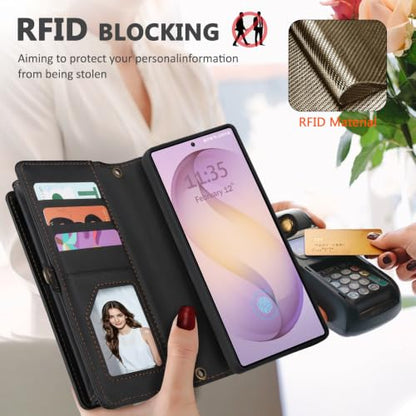 for Samsumg Galaxy S25 Ultra Wallet Case, Detachable Magnetic Shockproof Phone Case,Faux Leather Crossbody Wallet,with RFID Blocking，Zipper Card Holder，Shoulder Strap (Black) - color: Black, size: Samsumg Galaxy S25 Ultra