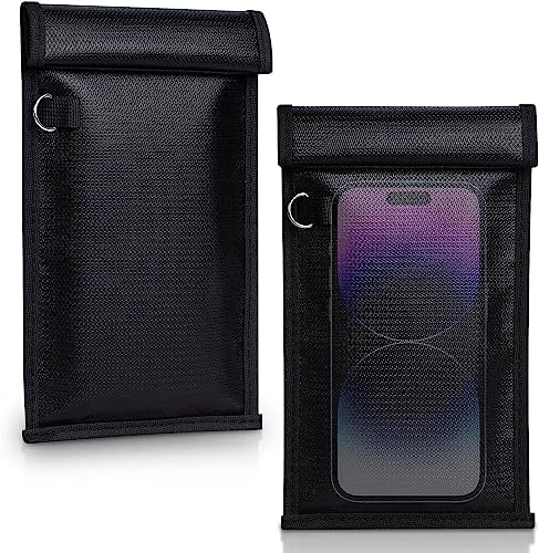 Simket 2 Pack Military Grade Faraday Bags, Fireproof Waterproof Signal Blocking Pouch for Cell Phone & Car Keys, RFID GPS WIFI NFC Blocker, Anti-Tracking Privacy Shielding Pouch for Daily Travel - size: M(Up to Phone)