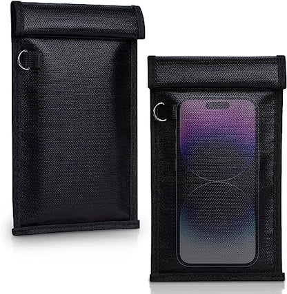 Simket 2 Pack Military Grade Faraday Bags, Fireproof Waterproof Signal Blocking Pouch for Cell Phone & Car Keys, RFID GPS WIFI NFC Blocker, Anti-Tracking Privacy Shielding Pouch for Daily Travel - size: M(Up to Phone)