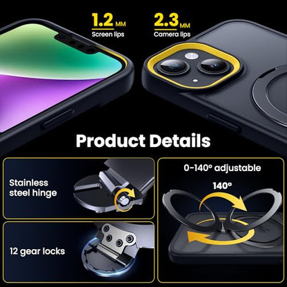 Supdeal Magnetic Stand Case for iPhone 13/14, [360° Rotating Invisible Kickstand] [Compatible with Mag Safe] [Military Grade Protection] Ring Magnet Holder Matte Phone Cover, 6.1'', Black - color: Black, size: iPhone 13/14