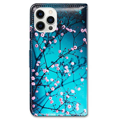 Bcov Case for iPhone 13 Pro, Plum Blossom Flower Leather Flip Phone Case Wallet Cover with Card Slot Holder Kickstand for iPhone 13 Pro - color: Plum Blossom